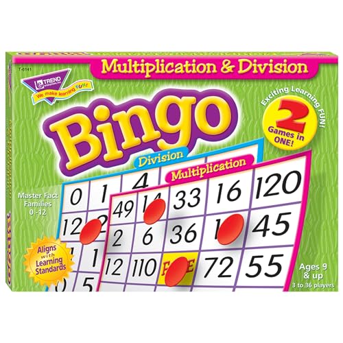 Trend Enterprises: Multiplication & Division Bingo Game, Exciting Way for All to Learn, 2 Games in One! Play 8 Different Ways, Great for Classrooms and at Home, 2 to 36 Players, for Ages 9 and Up